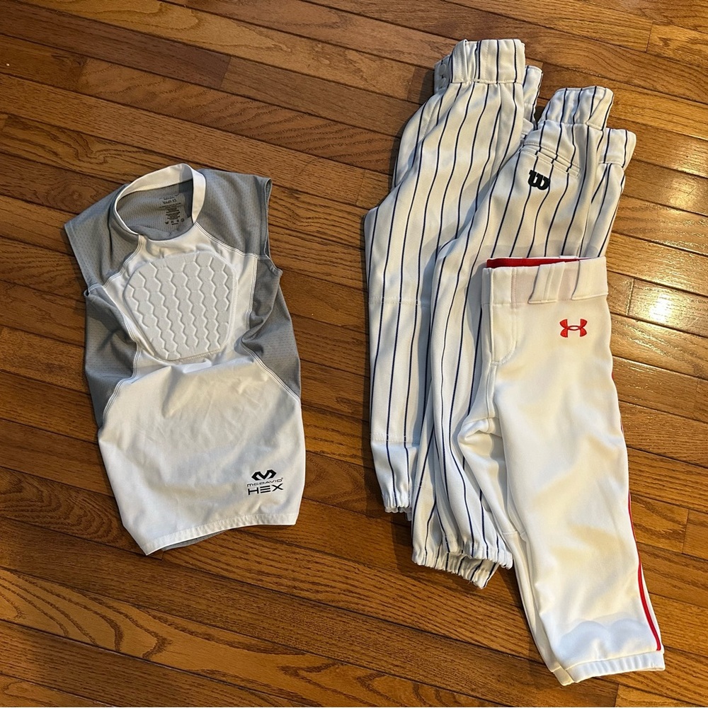 Boys Baseball Wilson, Under Armour and Hex White Athletic Gear LOT; sz XS
